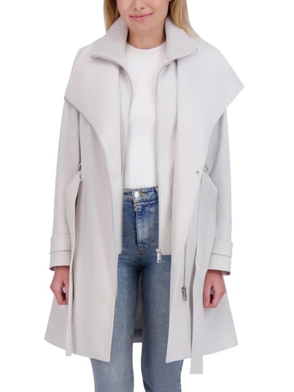 Halston Women's Belted Trench Coat, Lighy Gray